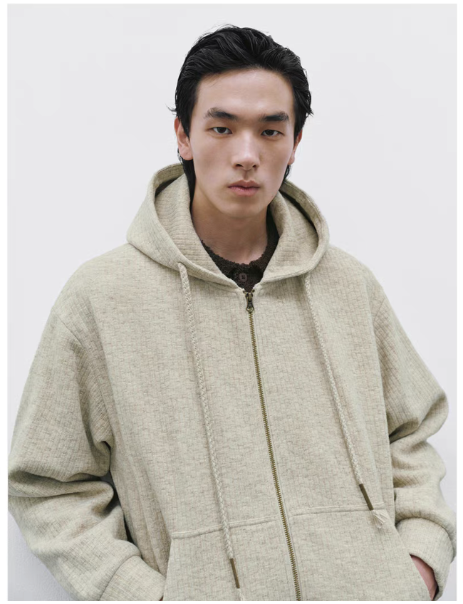 UR2026春季新款男复古休闲连帽抽绳宽松肌理感夹克外套UML150079